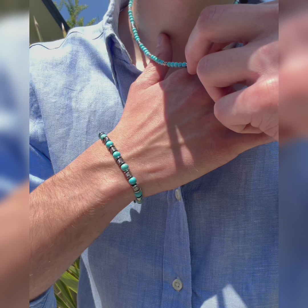 Carica video: SET bracciale + collana Eterna in Howlite turchese | 4-6mm