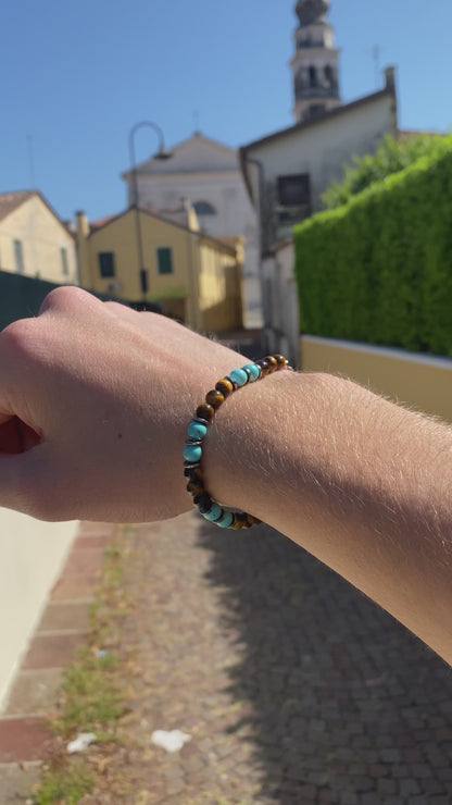 Bracciale Respiro Mediterraneo in Occhio di tigre e Turchese