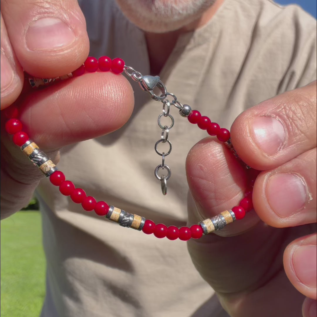 Carica video: Bracciale Bricola in agata rossa e diaspro | 4mm