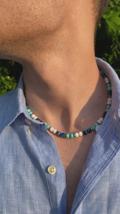 Collana Lungomare in turchese, agata e occhio di tigre