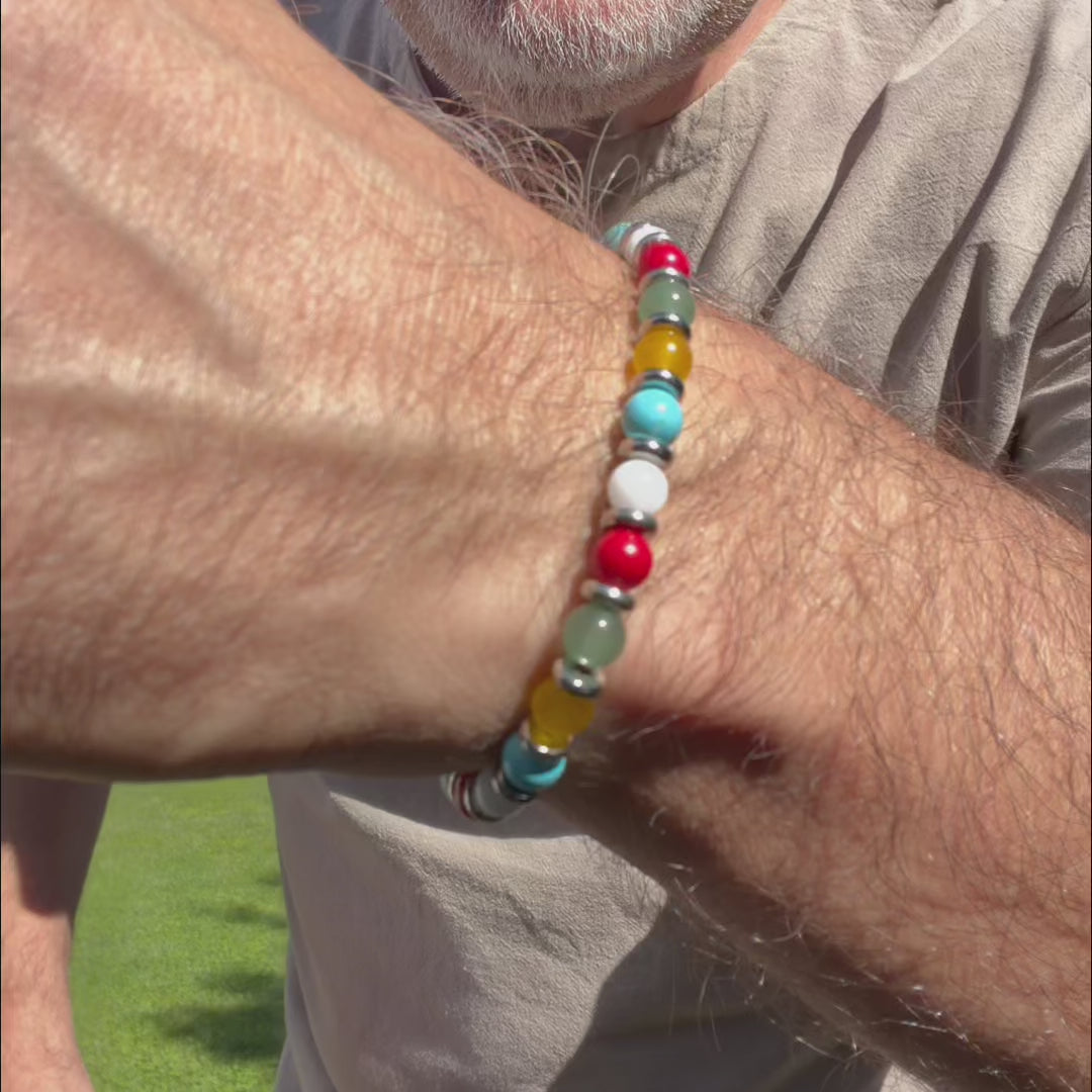 Carica video: Bracciale Sangria in howlite, giada, avventurina e agata | 6mm