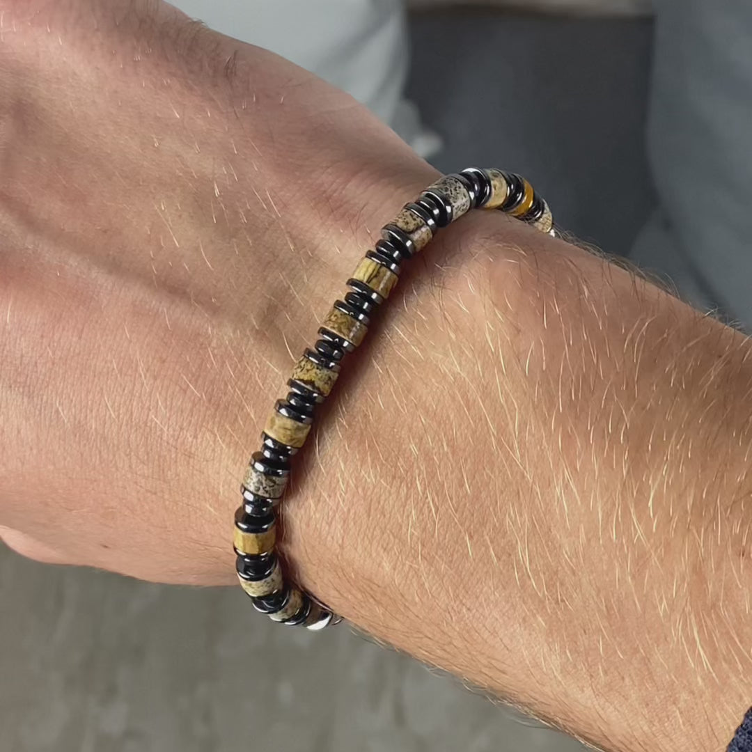 Carica video: Bracciale Adamello in Jasper Australiano ed ematite | 6mm