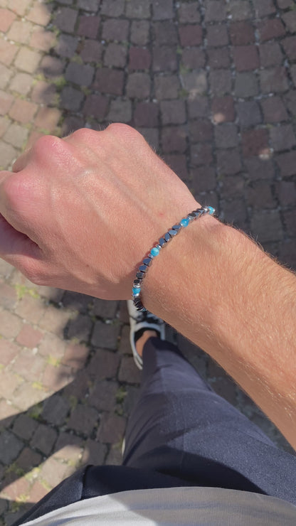 Bracciale Onda in Ematite e Occhio di Tigre / Apatite Blu oceano