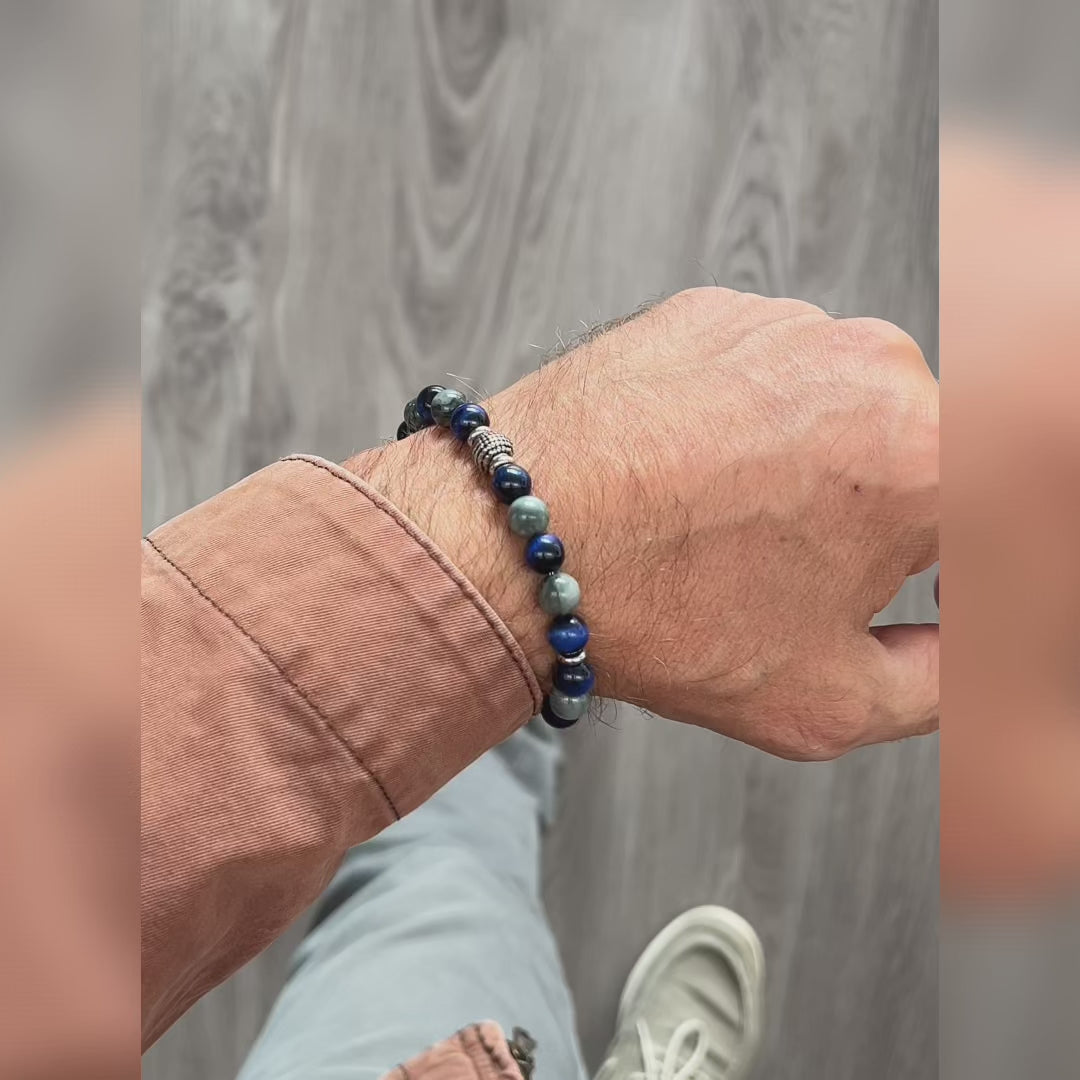 Carica video: Bracciale Incanto in occhio di tigre blu e occhio d'aquila | 8mm