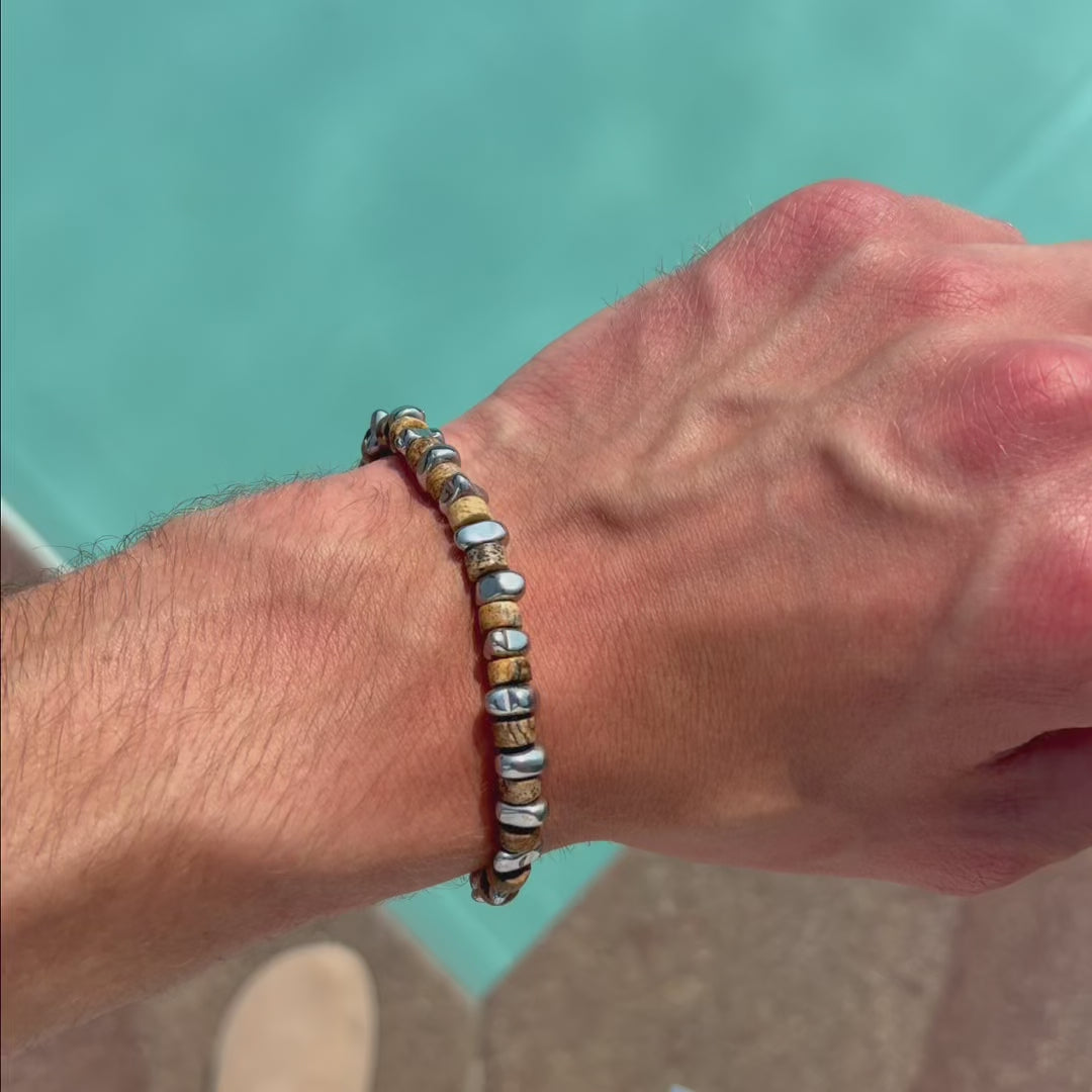 Carica video: Bracciale Zirmo in Jasper Australiano ed ematite | 6mm