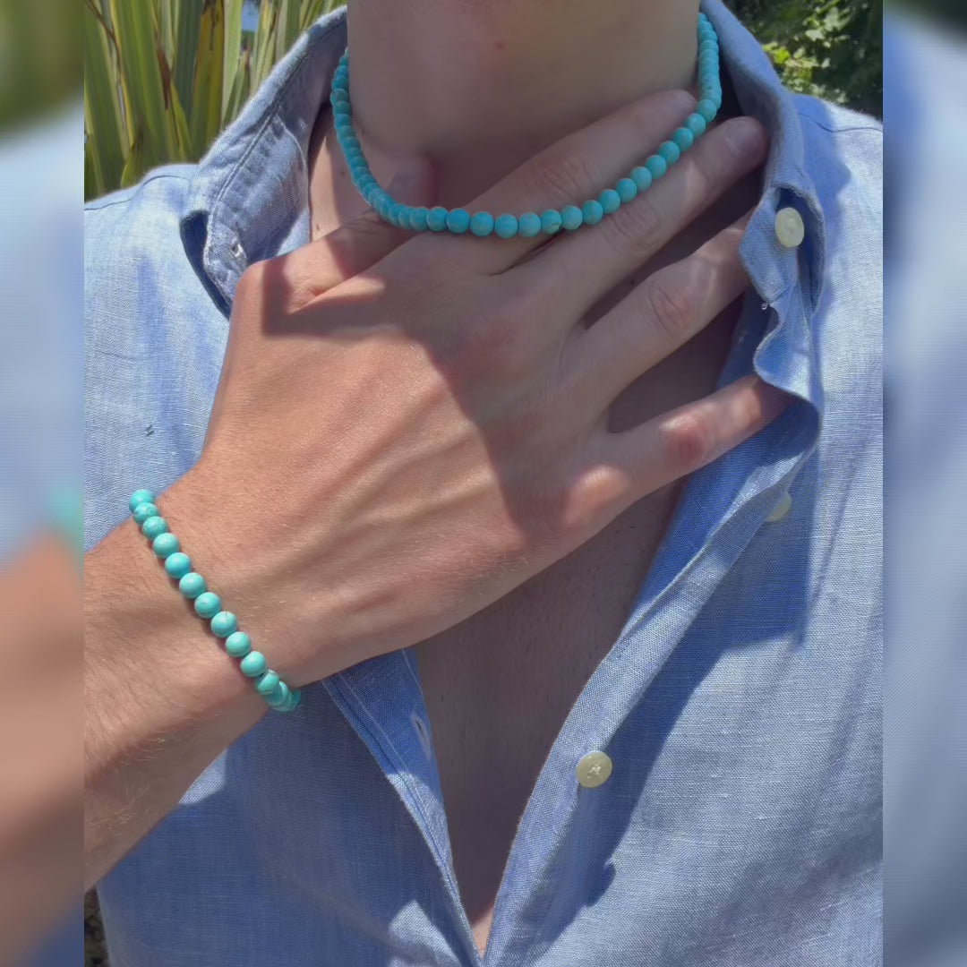 Carica video: SET bracciale + collana Nila in Howlite Turchese | 6mm