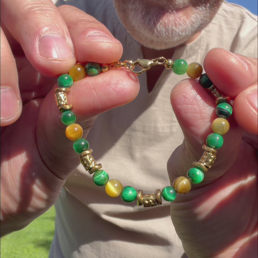 Carica video: Bracciale Mojito in occhio di tigre verde e giallo | 6mm