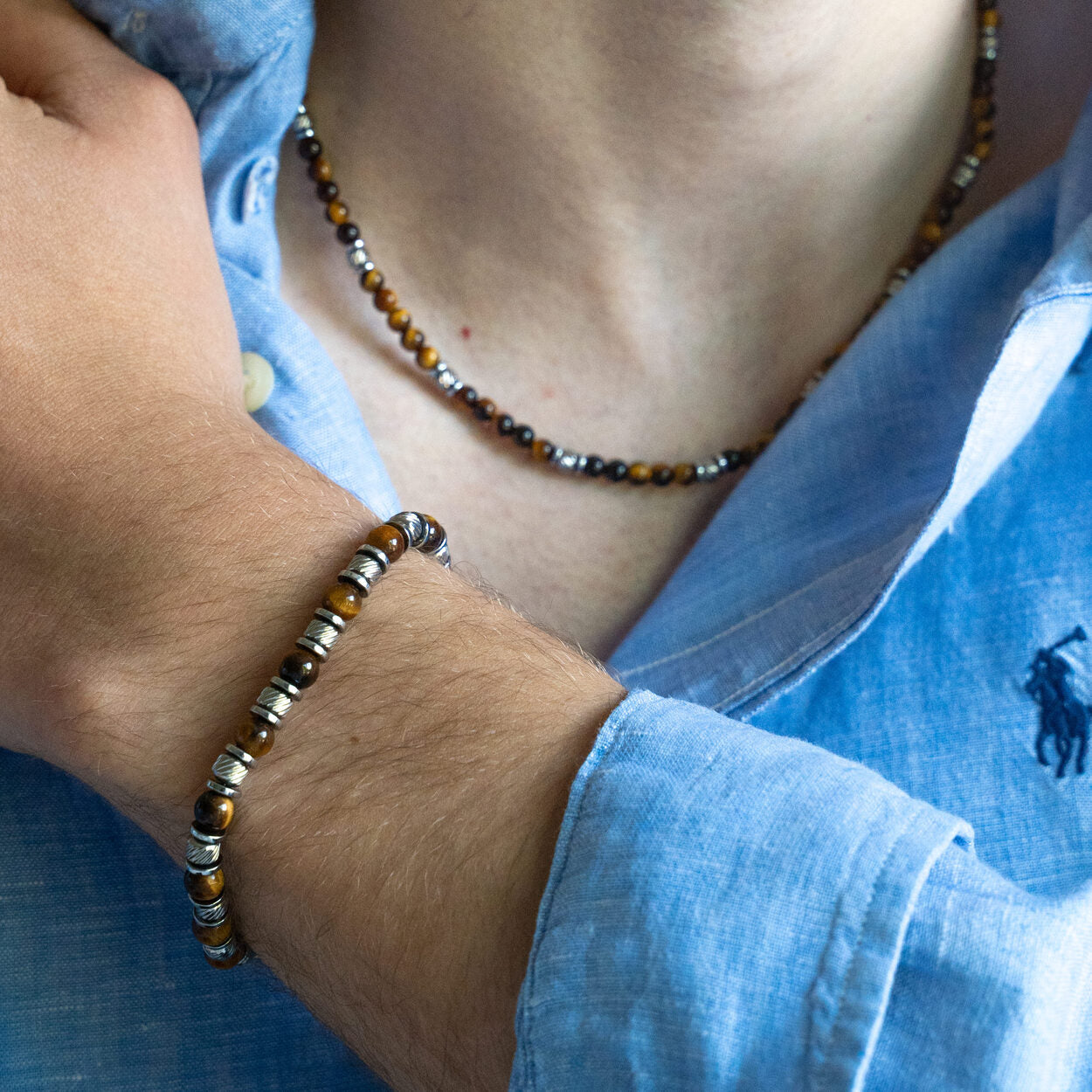 SET bracciale + collana Terra in occhio di tigre | 4-6mm