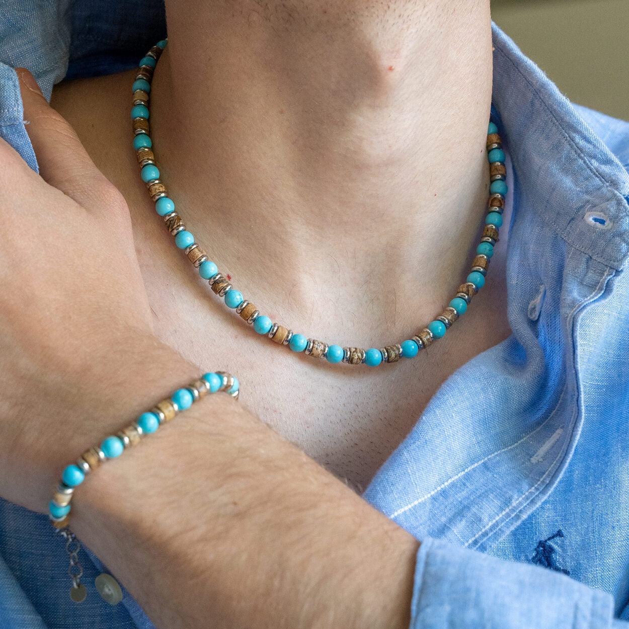 SET bracciale + collana Capri in Aulite e Diaspro | 6mm