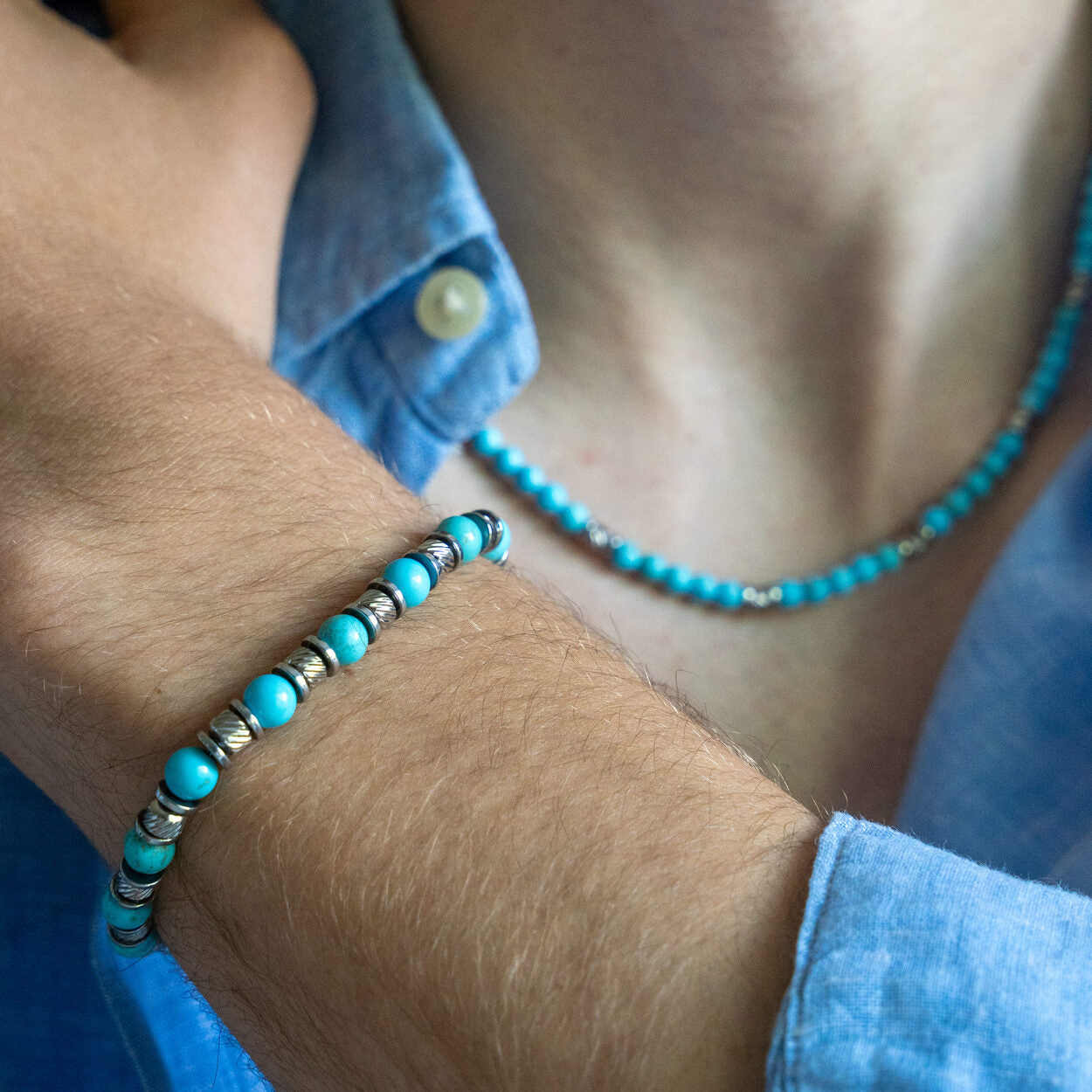 SET bracciale + collana Eterna in Howlite turchese | 4-6mm