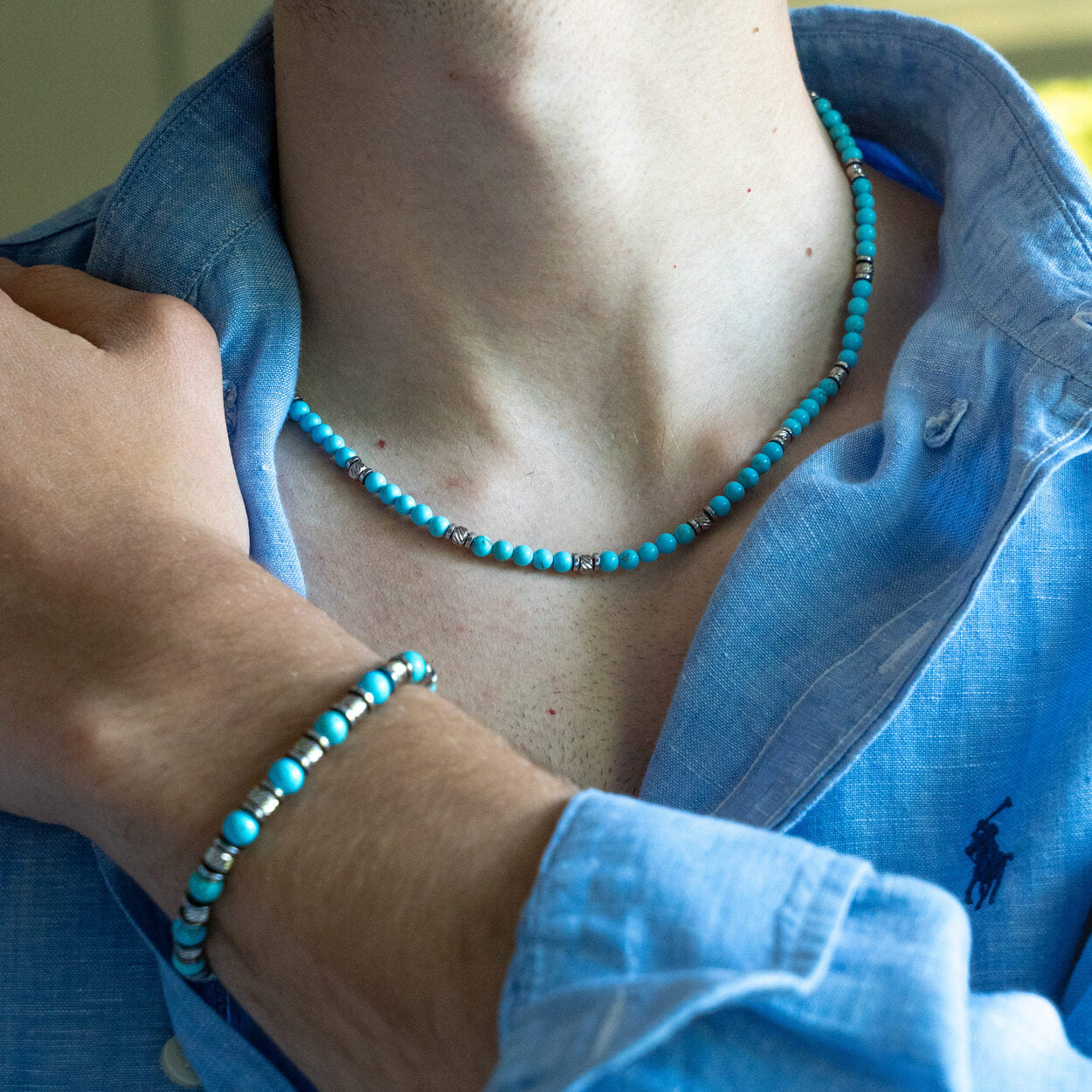 SET bracciale + collana Eterna in Howlite turchese | 4-6mm