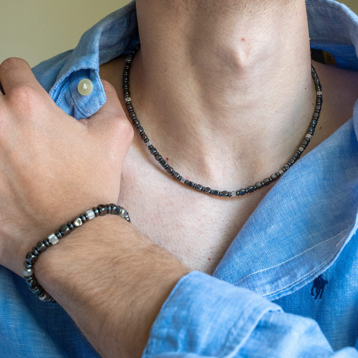SET bracciale + collana Navàl in Ematite | 4-6mm