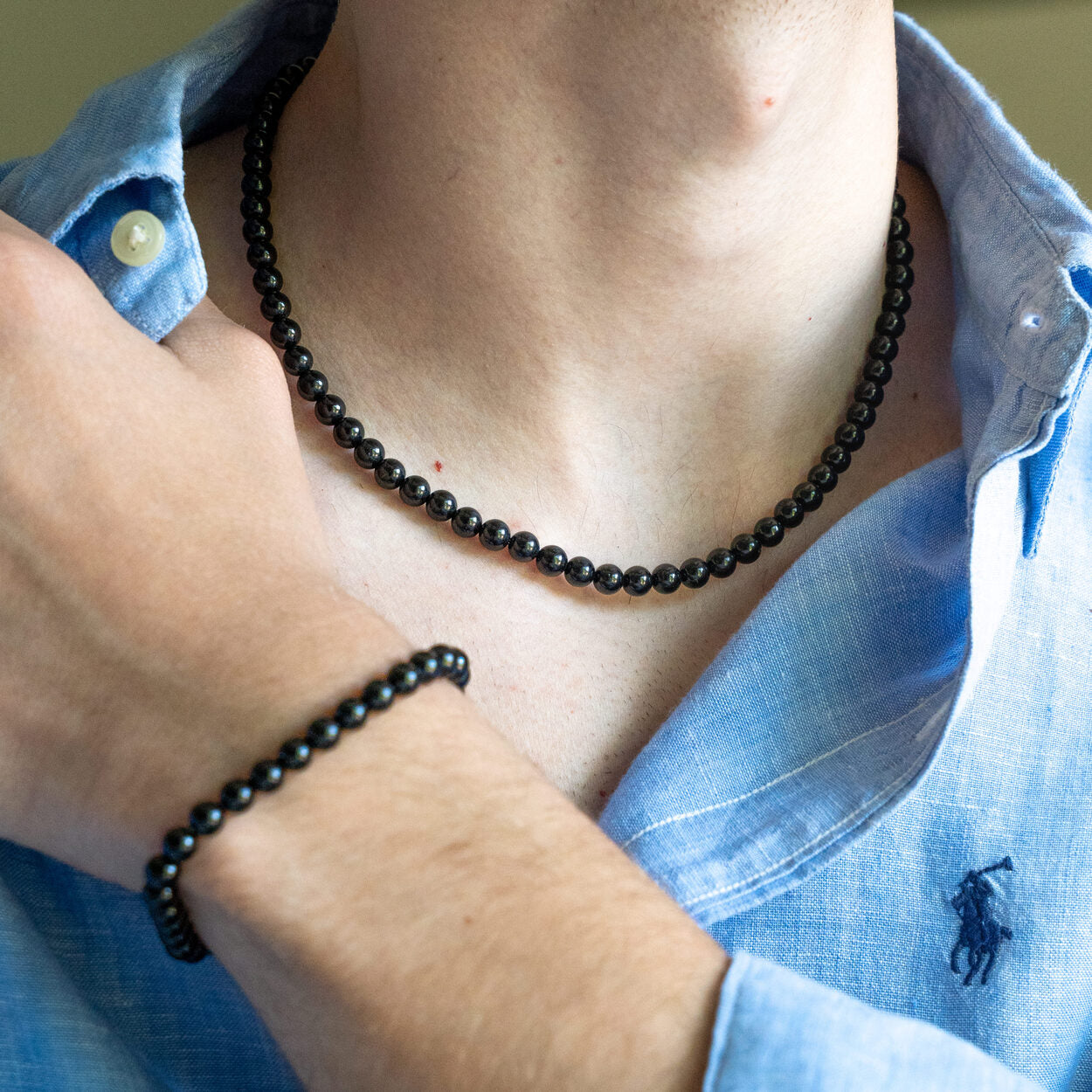 SET bracciale + collana Nobile in Tormalina Nera e Ametista | 6mm