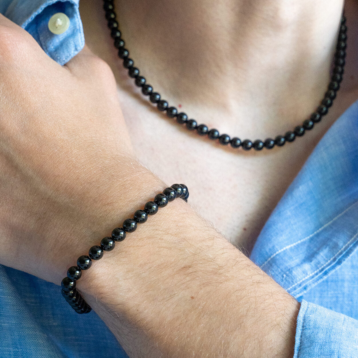 SET bracciale + collana Nobile in Tormalina Nera e Ametista | 6mm