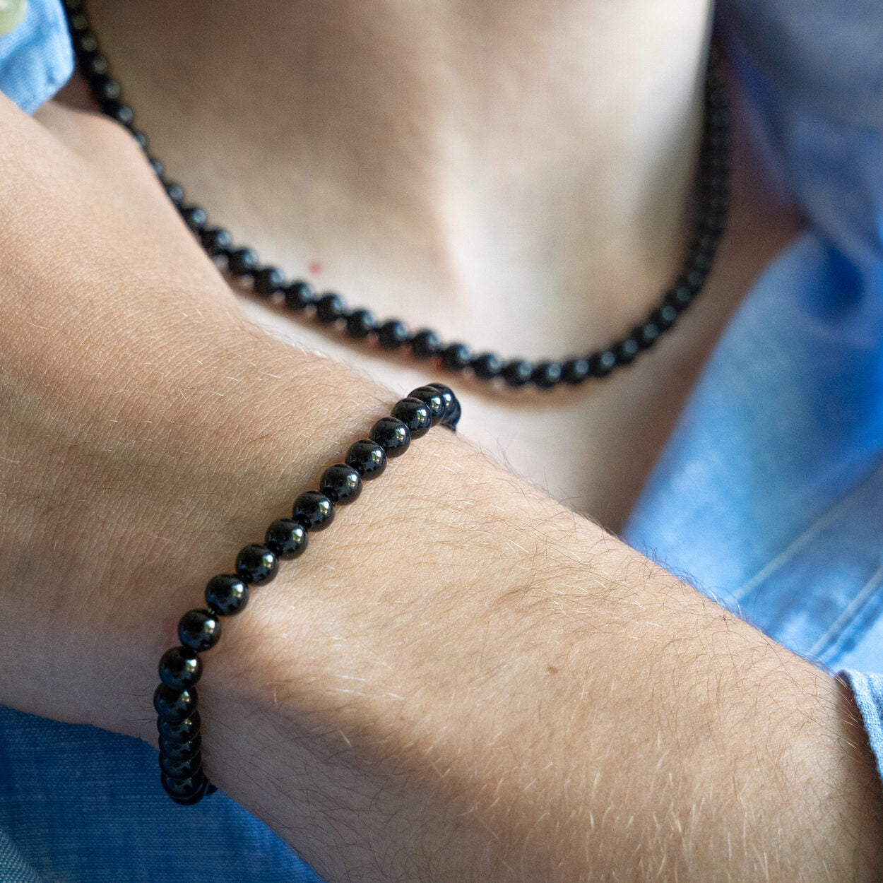 SET bracciale + collana Nobile in Tormalina Nera e Ametista | 6mm