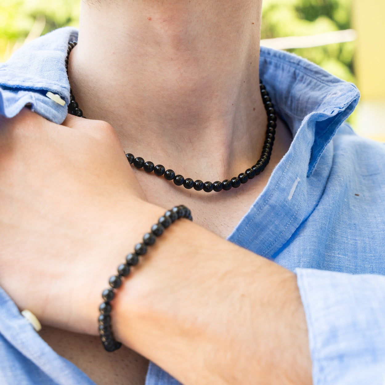 SET bracciale + collana Nobile in Tormalina Nera e Ametista | 6mm