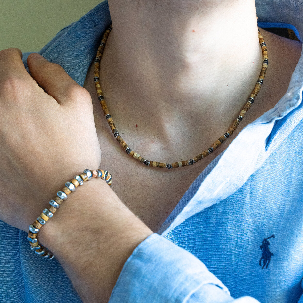 SET bracciale + collana Zirmo e Cervino in Jasper Australiano e Ematite | 4-6mm