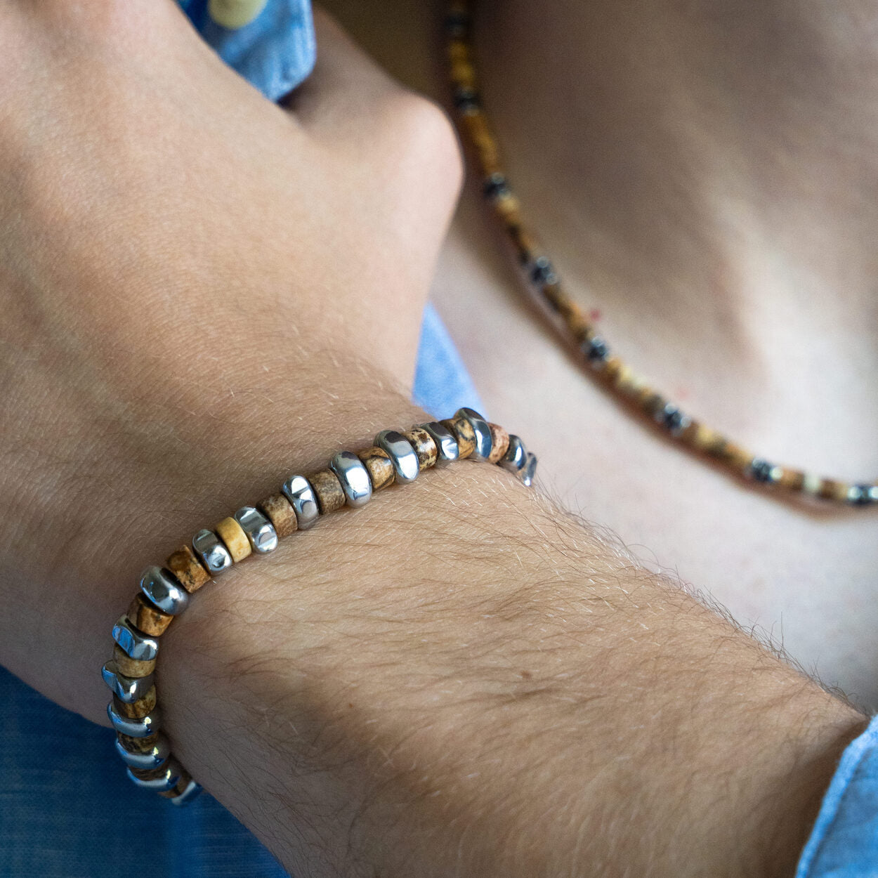 SET bracciale + collana Zirmo e Cervino in Jasper Australiano e Ematite | 4-6mm