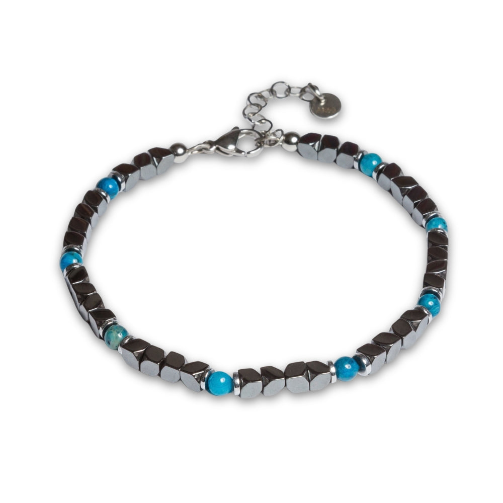 Bracciale Onda in Ematite e Apatite Blu oceano  | 4mm